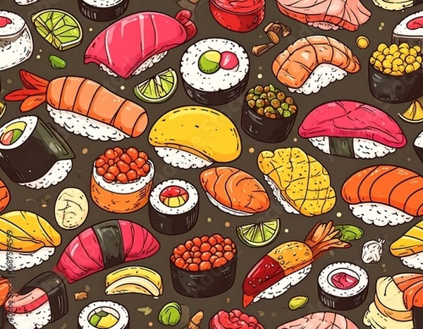 Obraz Vibrant sushi pattern