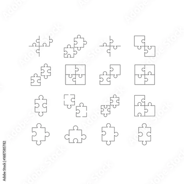 Obraz Puzzle pieces icon set. Game, idea, technology, brain, strategy icon line art style vector template