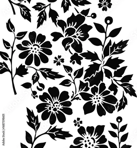 Fototapeta Elegant black floral pattern seamless background design white background