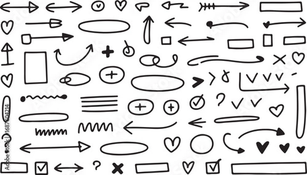 Obraz Hand Drawn Doodle Arrows, Circles, and Symbols Vector Elements for Graphic Projects
