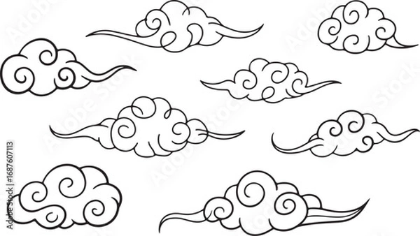 Obraz Elegant Asian Cloud Motif Collection Outline Style for Graphic Projects and Decorative Elements Vector