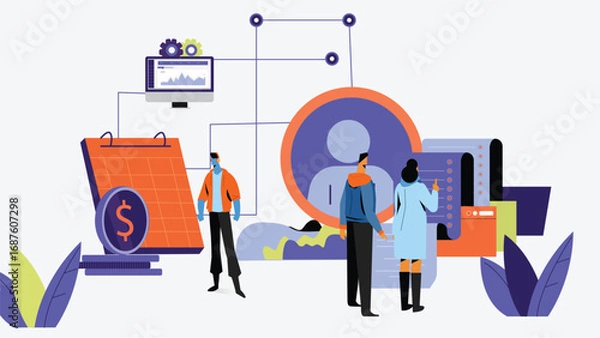 Fototapeta Team Collaboration in Digital Business Analytics and Financial Planning
