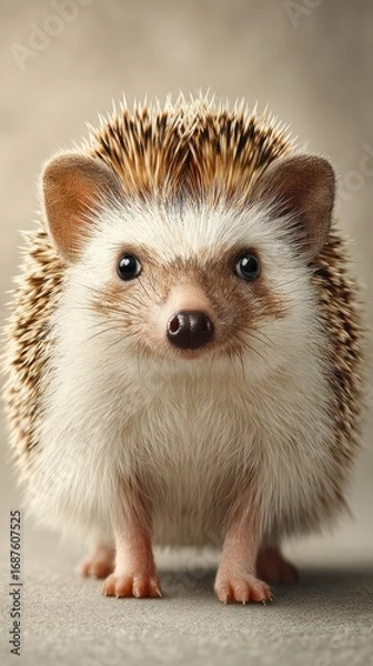 Fototapeta Cute hedgehog standing on a neutral background looking curiously at the camera