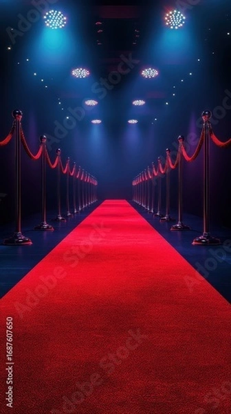 Fototapeta Red carpet event with dramatic lighting and velvet ropes in an elegant venue