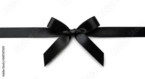 Fototapeta Simple black ribbon tied into a neat bow isolated on a clean white background