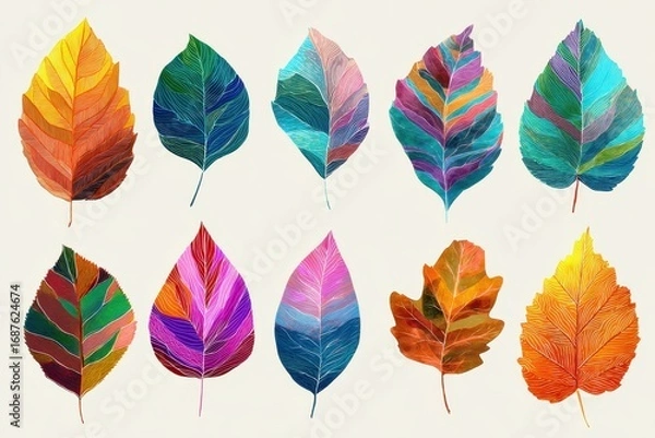 Fototapeta set of vector illustration colorful leaves isolated