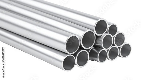 Fototapeta Stack of metal pipes creating industrial concept on transparent background
