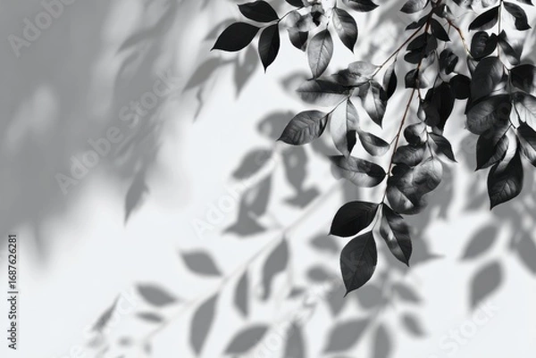 Fototapeta shadow overlay effects of realistic leaves and tree branch shadow on transparent png background, Summer sunlight and shadow overlay effect