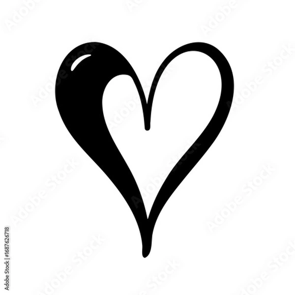 Fototapeta Stylized Simple Black Heart Drawing Illustration with Glossy Effect Isolated on White