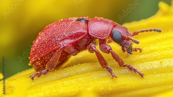 Obraz Red beetle on yellow flower