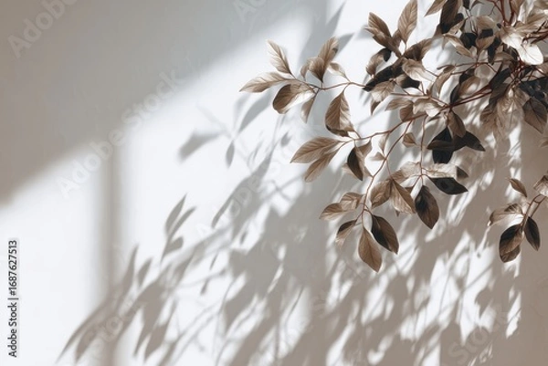 Fototapeta shadow overlay effects of realistic tree branch and foliage leaves shadow isolated on transparent background, shadow for product presentation interior backdrop design
