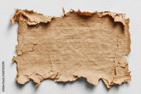 Fototapeta torn or ripped brown cardboard paper isolated on transparent background, realistic piece of torn cardboard paper edges, scrap with torn edges, ripped cardboard paper collage element effect mockup