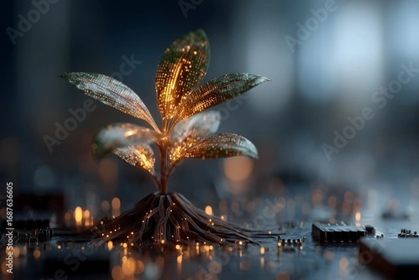 Obraz Digital plant growing from circuit board symbolizing data growth