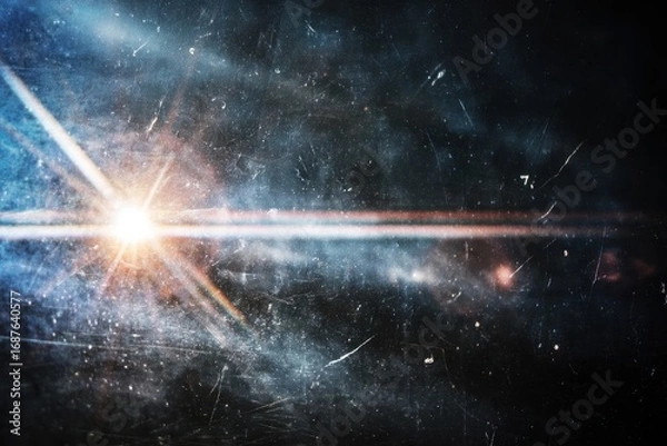 Fototapeta retro film light leak overlay effect with scratch dust and light leaks, retro grain noisy film distressed texture light leak flare on black background