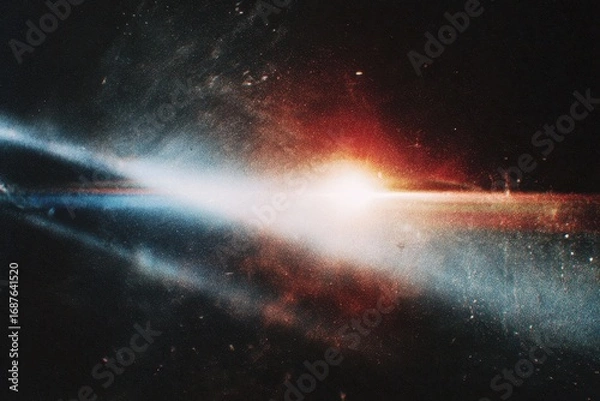 Fototapeta retro film light leak overlay effect with scratch dust and light leaks, retro grain noisy film distressed texture light leak flare on black background