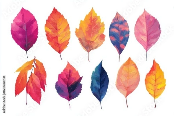 Fototapeta set of vector illustration colorful leaves isolated