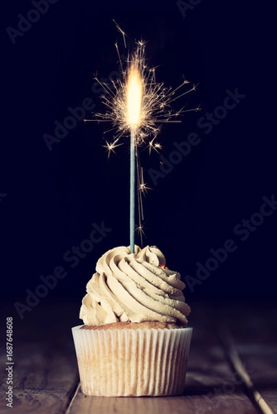 Obraz Cupcake with Sparkler Candle Celebration