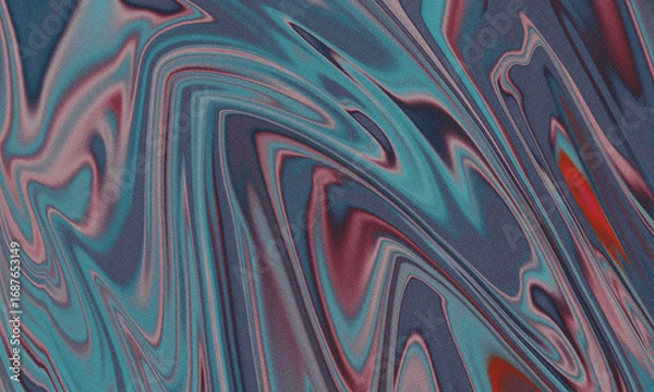 Fototapeta Abstract psychedelic swirls of teal purple pink and red blend with ethereal flowing organic textures