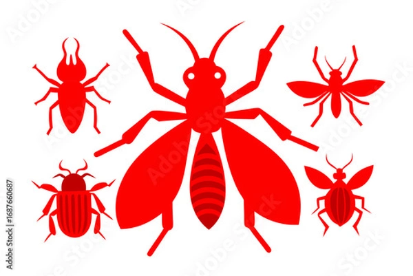 Fototapeta set of red insects