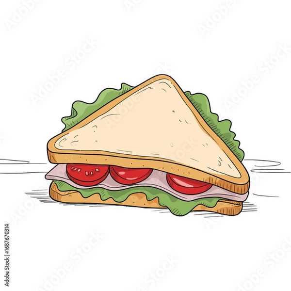 Fototapeta Delicious triangle sandwich with lettuce tomato and onion