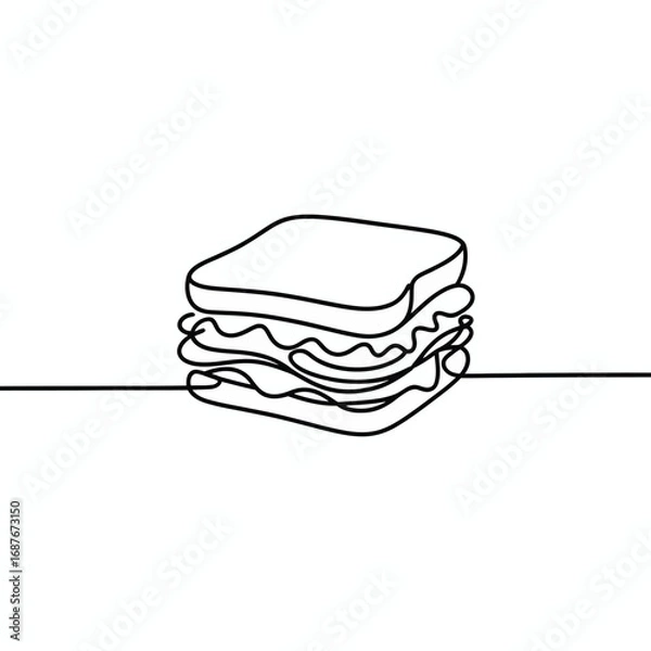 Fototapeta Simple hand drawn line art illustration of a stacked sandwich