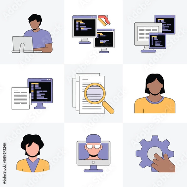 Fototapeta Diverse individuals and technology concepts in a modern flat illustration style