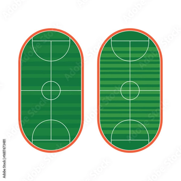 Fototapeta Top view of two green sports fields with white markings