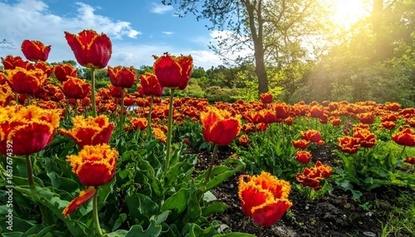 Obraz Vibrant tulip field in spring sunshine