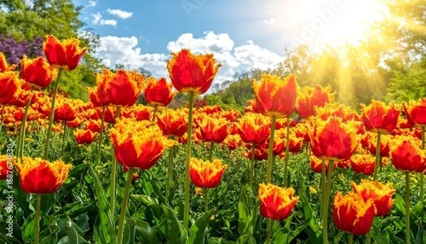 Obraz Vibrant tulips in a garden bathed in sunlight