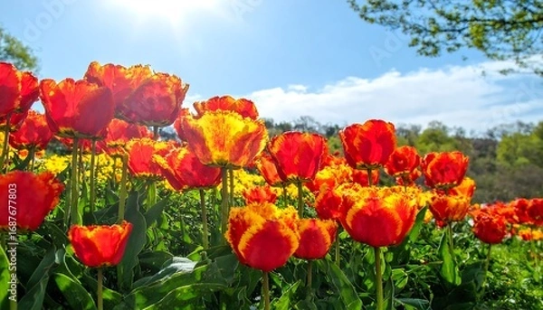 Obraz Vibrant tulips in a sunny field