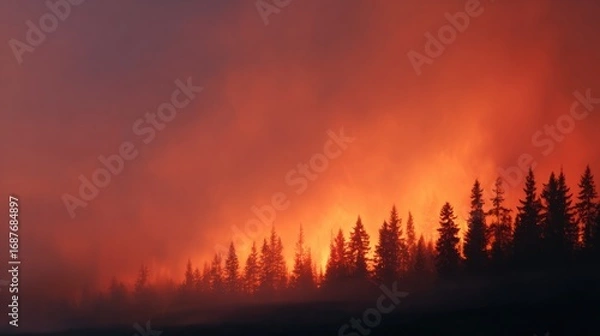 Obraz Dramatic wildfire scene with vibrant orange and red hues illumin