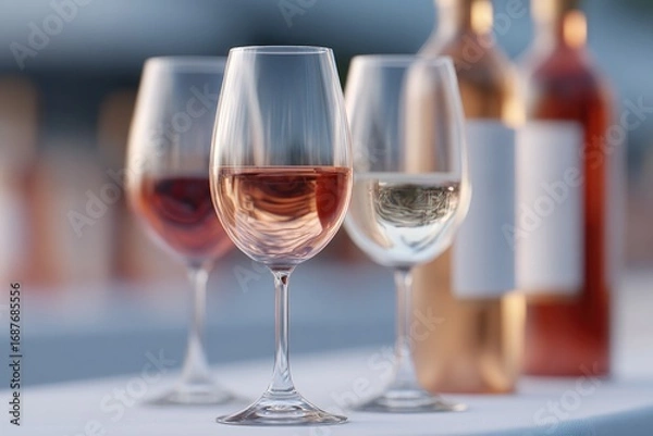 Obraz Elegant glasses of wine showcase diverse hues, reflecting sophis