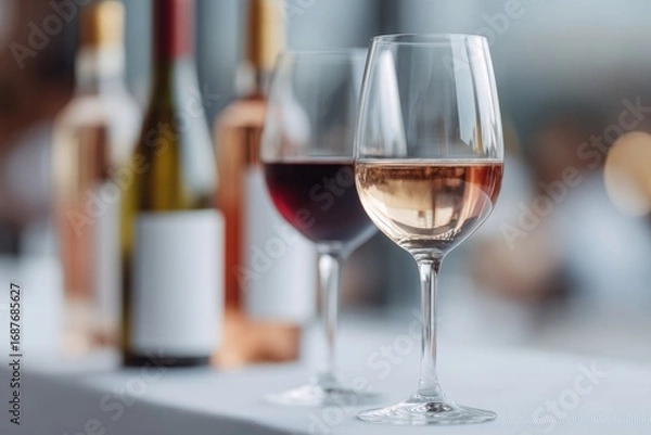 Obraz Elegant glasses showcase red and rosé wines, beautifully arrange