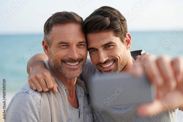 Obraz Two Men Taking a Selfie on a Tropical Beach