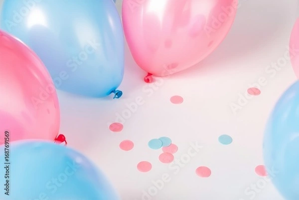 Obraz Pink and Blue Balloons and Confetti - Gender Reveal Celebration