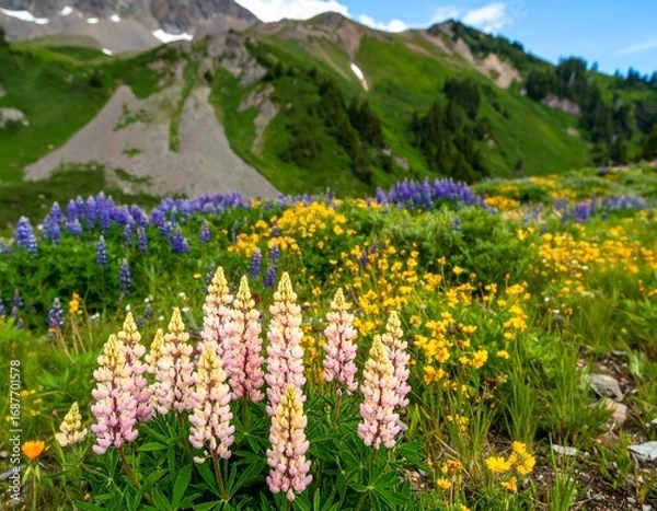 Obraz Vibrant wildflowers in a mountain meadow