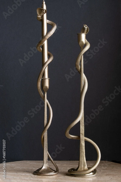 Fototapeta Handmade Golden Cobra Snake Candlesticks