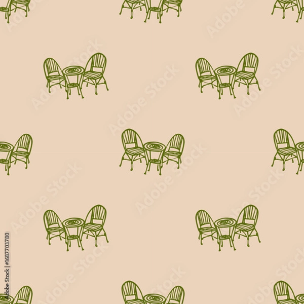 Fototapeta Ink drawn vector seamless repeat pattern in expressive freeform style. Coastal sea themed. Coffee table 