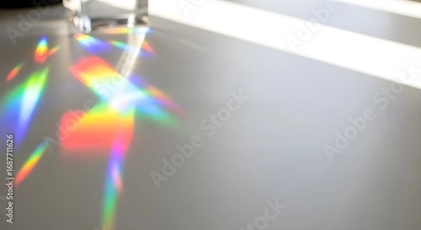 Obraz Colorful rainbow light refractions cast on a neutral surface by sunlight through a glass.
