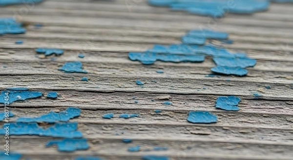 Obraz Distressed Wood Texture with Chipped Blue Paint, Perfect for Grunge or Rustic Designs Close-up, Textured Background.