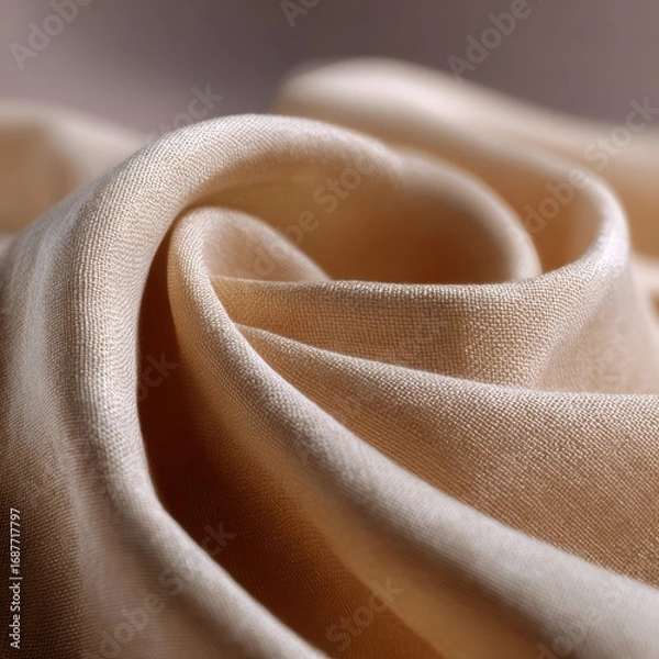 Fototapeta Soft linen fabric background in neutral warm tones with gentle folds