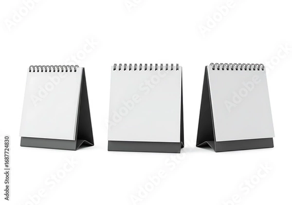 Fototapeta Three blank desk calendars with spiral binding on white background