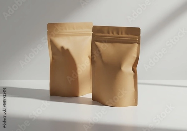 Fototapeta Two kraft paper pouches with ziplock closures on a white surface