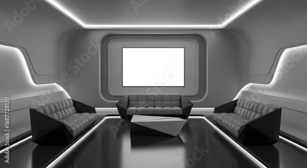 Obraz Futuristic Interior: A contemporary room design with sleek lines and minimalist elements, featuring stylish seating and a modern aesthetic.