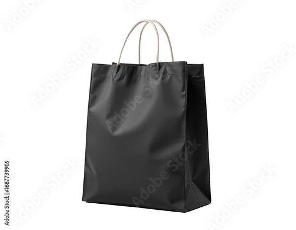 Fototapeta Black Shopping Bag with Twisted Paper Handles and Clean Design