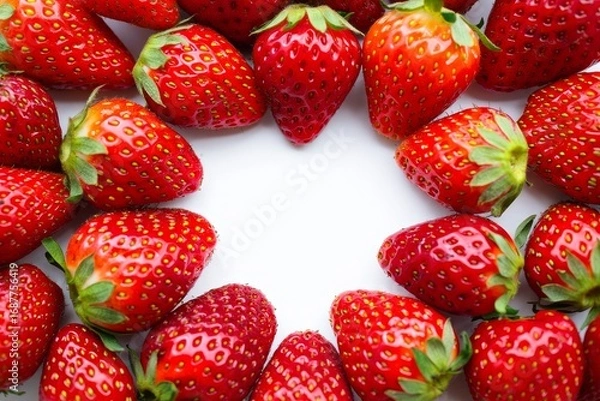 Fototapeta Fresh Strawberries Forming a Circular Frame on White Background