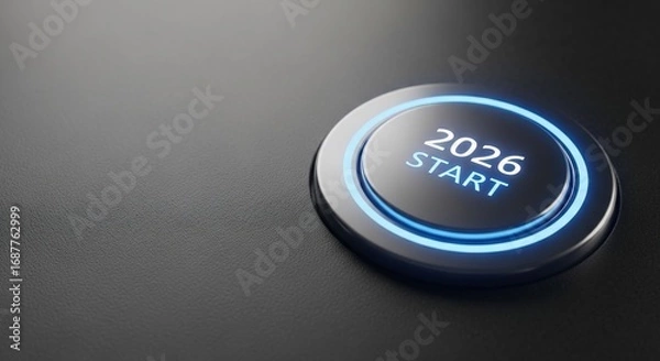 Fototapeta Ready to launch your 2026 projects? Push this button for a new beginning, a fresh start today