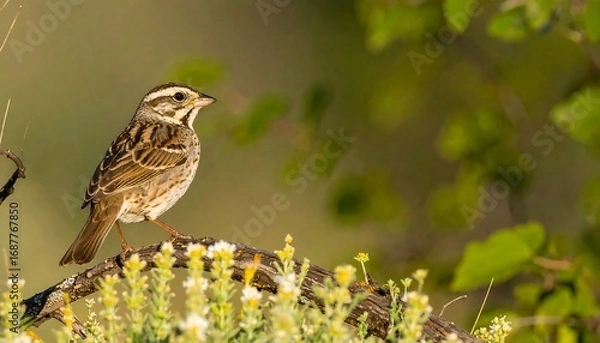 Obraz Bird perched on branch, sunlight