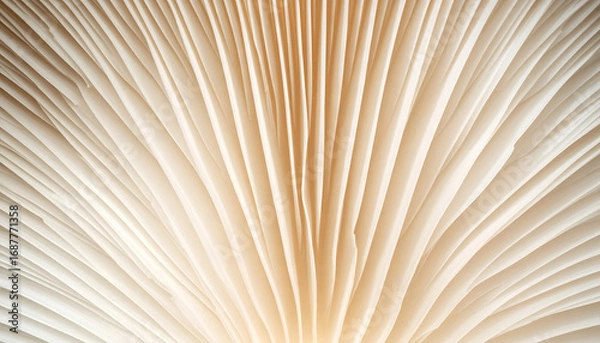 Obraz Mushroom gills close-up—radiating symmetry, organic texture, and natural complexity in soft beige tones.