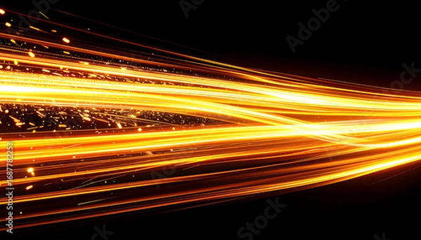 Fototapeta Fiery light trails on dark grid—evoking speed, energy, and futuristic motion with glowing sparks and dynamic flow.